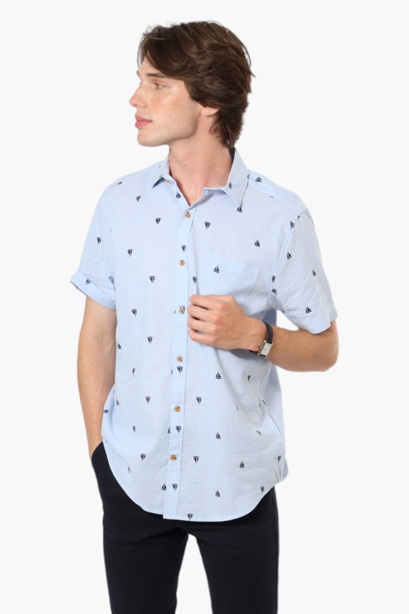 Jay Y. Ko Boat Pattern Button Up Casual Shirt - Blue - Mens Casual Shirts - International Clothiers