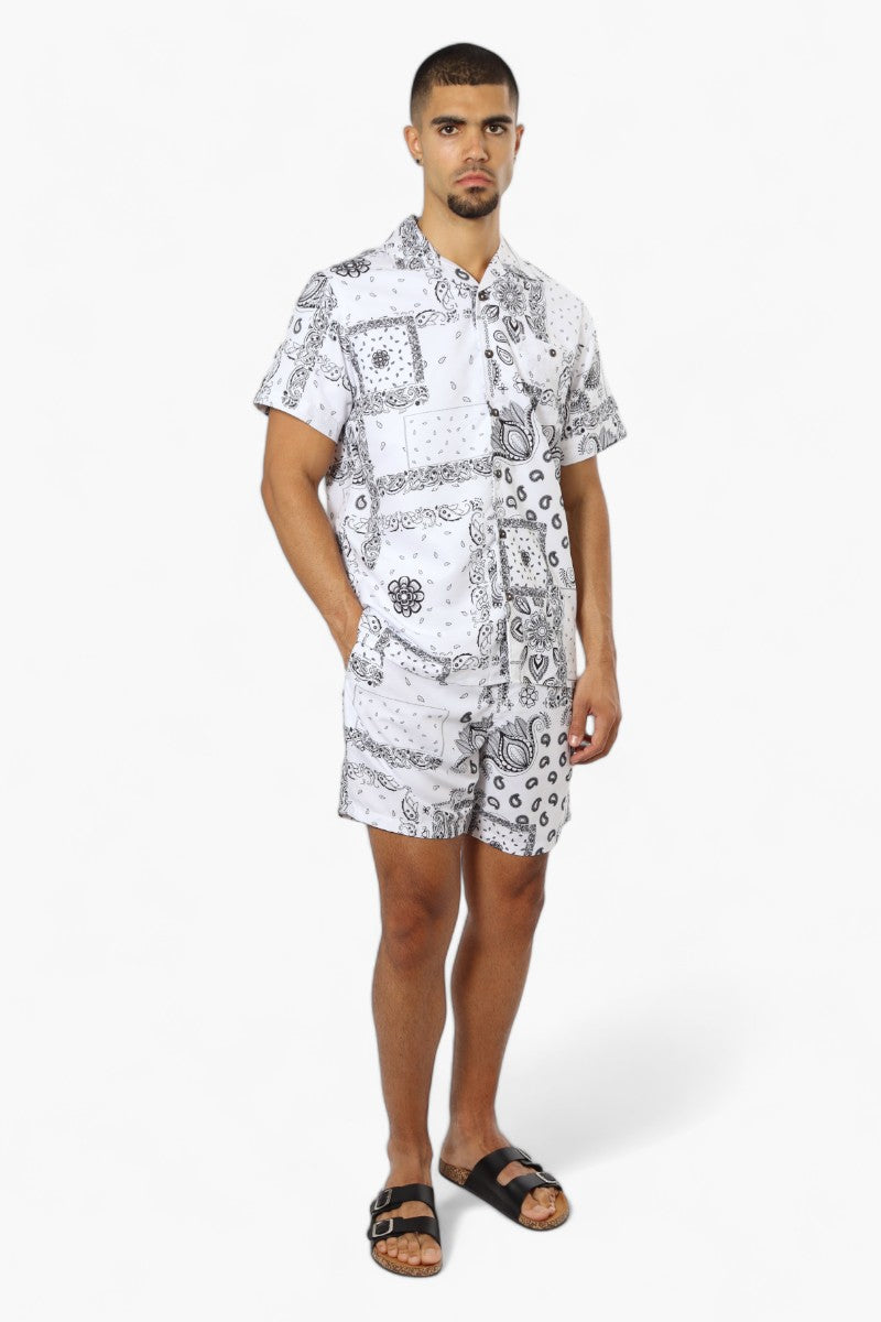 Boardsports Palm Patterned Tie Waist Shorts - White - Mens Shorts & Capris - International Clothiers