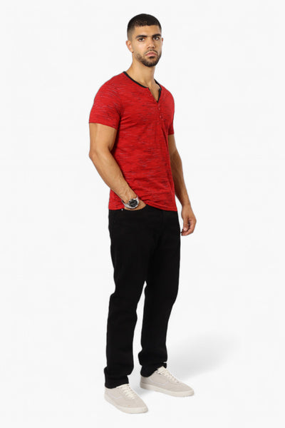 Urbanology Patterned V-Neck Henley Tee - Red - Mens Tees & Tank Tops - International Clothiers