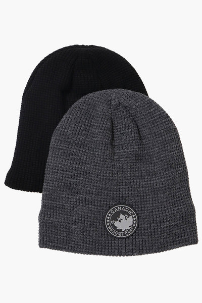 Canada Weather Gear 2 Pack Plush Lined Beanie Hat - Grey - Mens Hats - International Clothiers