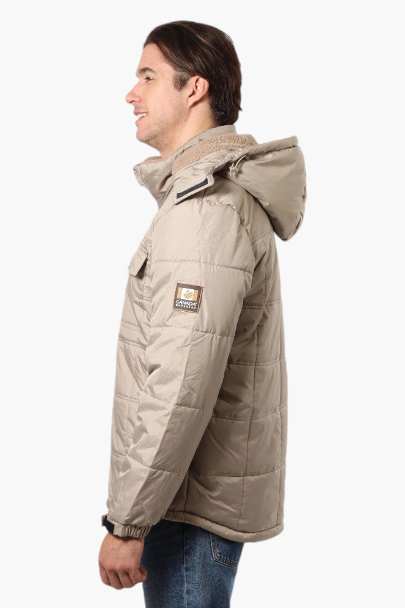 Canada Work Gear 4 Pocket Sherpa Lined Hood Bomber Jacket - Beige - Mens Bomber Jackets - International Clothiers