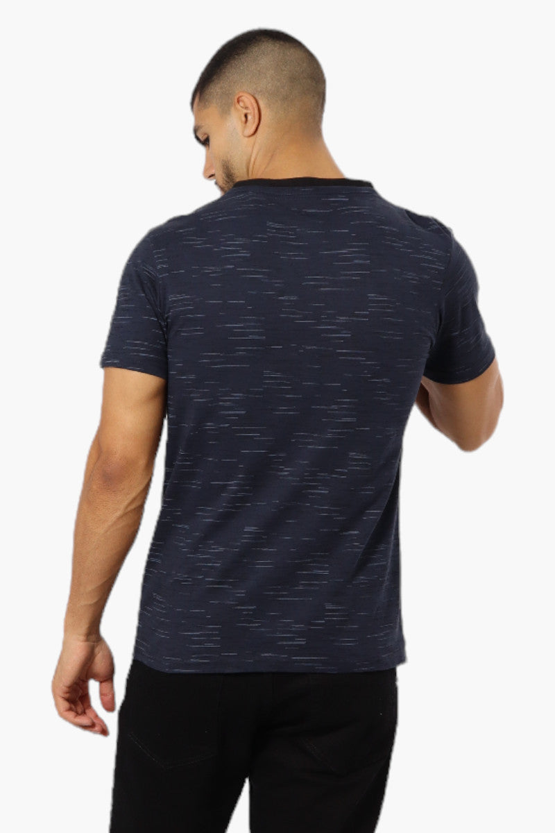 Urbanology Patterned V-Neck Henley Tee - Navy - Mens Tees & Tank Tops - International Clothiers