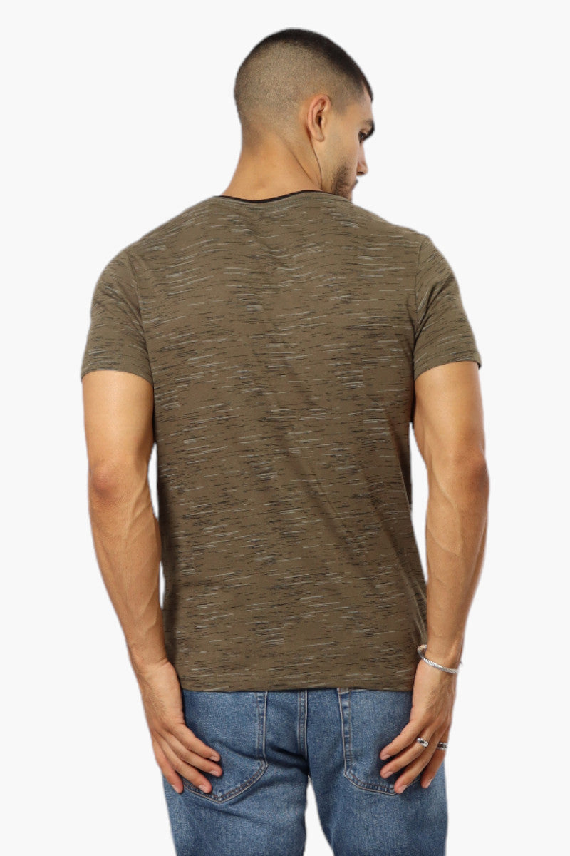 Urbanology Patterned V-Neck Henley Tee - Olive - Mens Tees & Tank Tops - International Clothiers