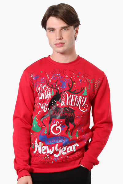 Ugly Christmas Sweater Festive Print Christmas Sweater - Red - Mens Christmas Sweaters - International Clothiers