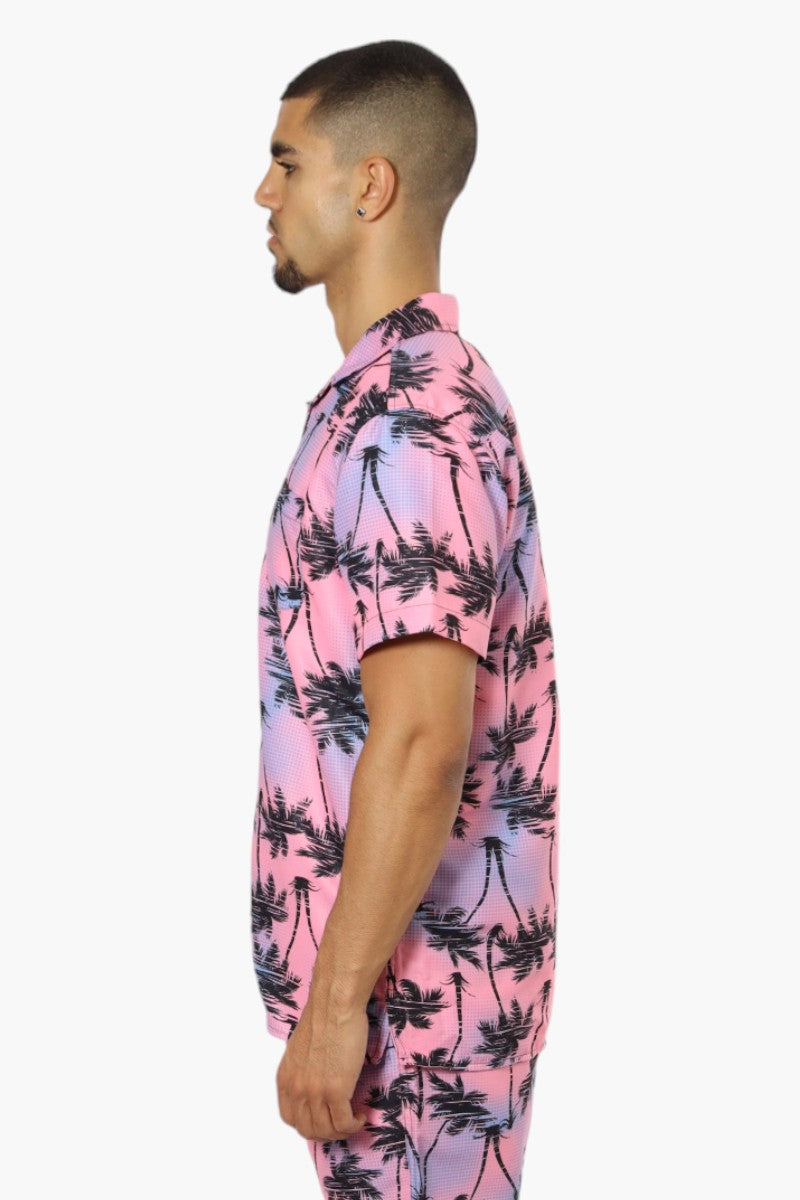 Boardsports Palm Tree Pattern Button Up Casual Shirt - Pink - Mens Casual Shirts - International Clothiers