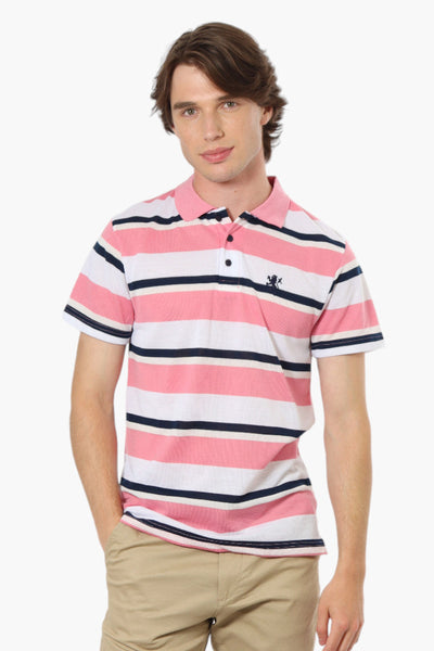Vroom & Dreesman Striped Button Up Polo Shirt - Pink - Mens Polo Shirts - International Clothiers