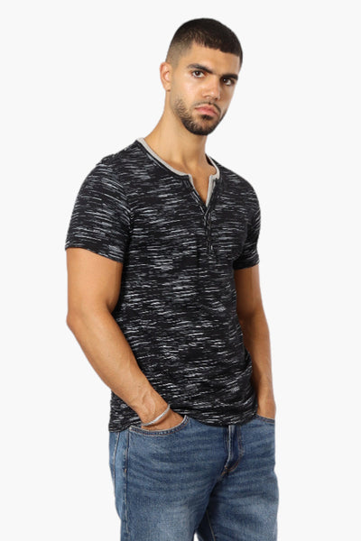 Urbanology Patterned V-Neck Henley Tee - Black - Mens Tees & Tank Tops - International Clothiers