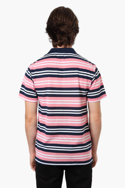 Vroom & Dreesman Striped Button Up Polo Shirt - Pink - Mens Polo Shirts - International Clothiers