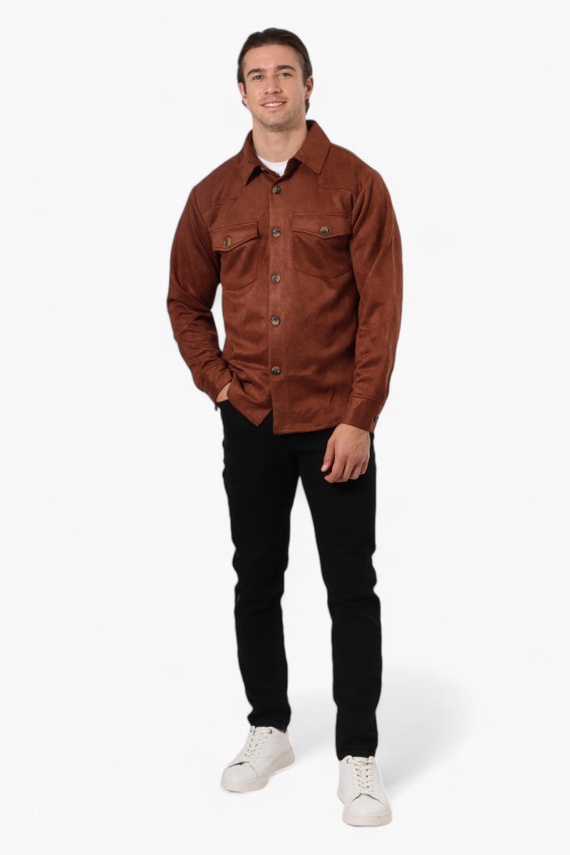 Urbanology Button Up Suede Lightweight Jacket - Brown - Mens Lightweight Jackets - International Clothiers