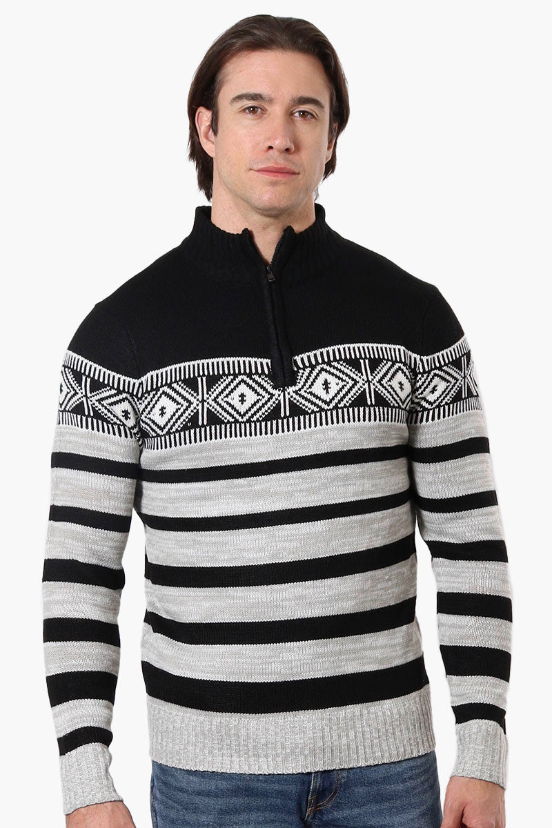 Canada Weather Gear Patterned 1/4 Zip Pullover Sweater - Black - Mens Pullover Sweaters - International Clothiers