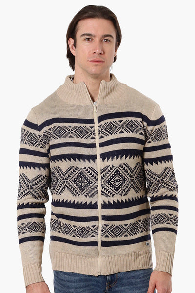 Canada Weather Gear Patterned Zip Up Pullover Sweater - Beige - Mens Pullover Sweaters - International Clothiers