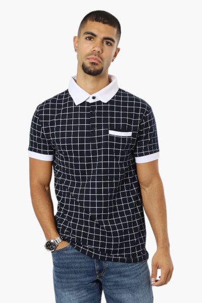 Jay Y. Ko Grid Pattern Polo Shirt - Navy - Mens Polo Shirts - International Clothiers