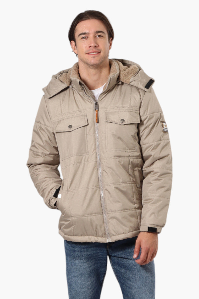 Canada Work Gear 4 Pocket Sherpa Lined Hood Bomber Jacket - Beige - Mens Bomber Jackets - International Clothiers