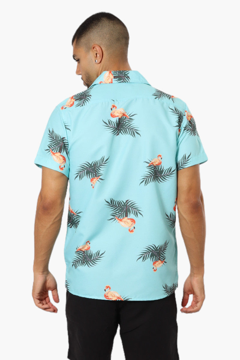 Boardsports Flamingo Pattern Button Up Casual Shirt - Blue - Mens Casual Shirts - International Clothiers