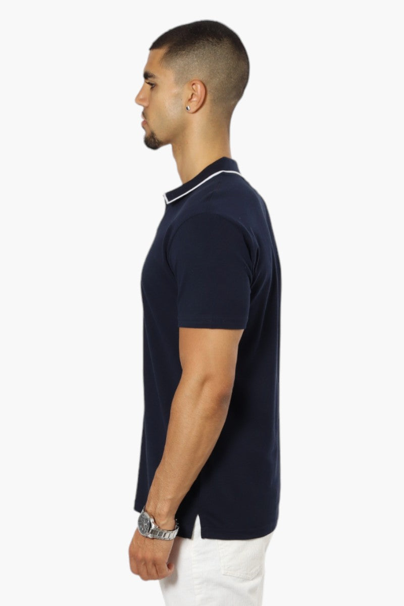 Jay Y. Ko Solid V-Neck Detail Polo Shirt - Navy - Mens Polo Shirts - International Clothiers