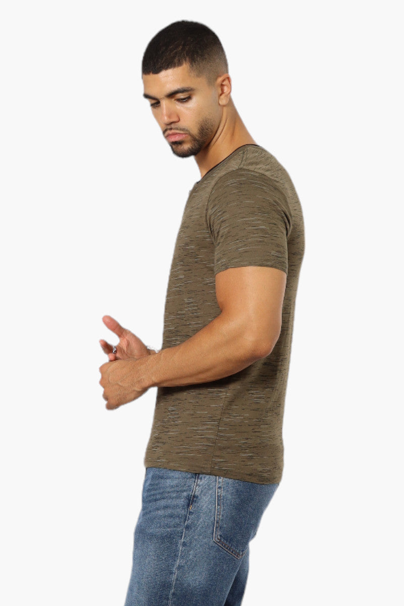 Urbanology Patterned V-Neck Henley Tee - Olive - Mens Tees & Tank Tops - International Clothiers