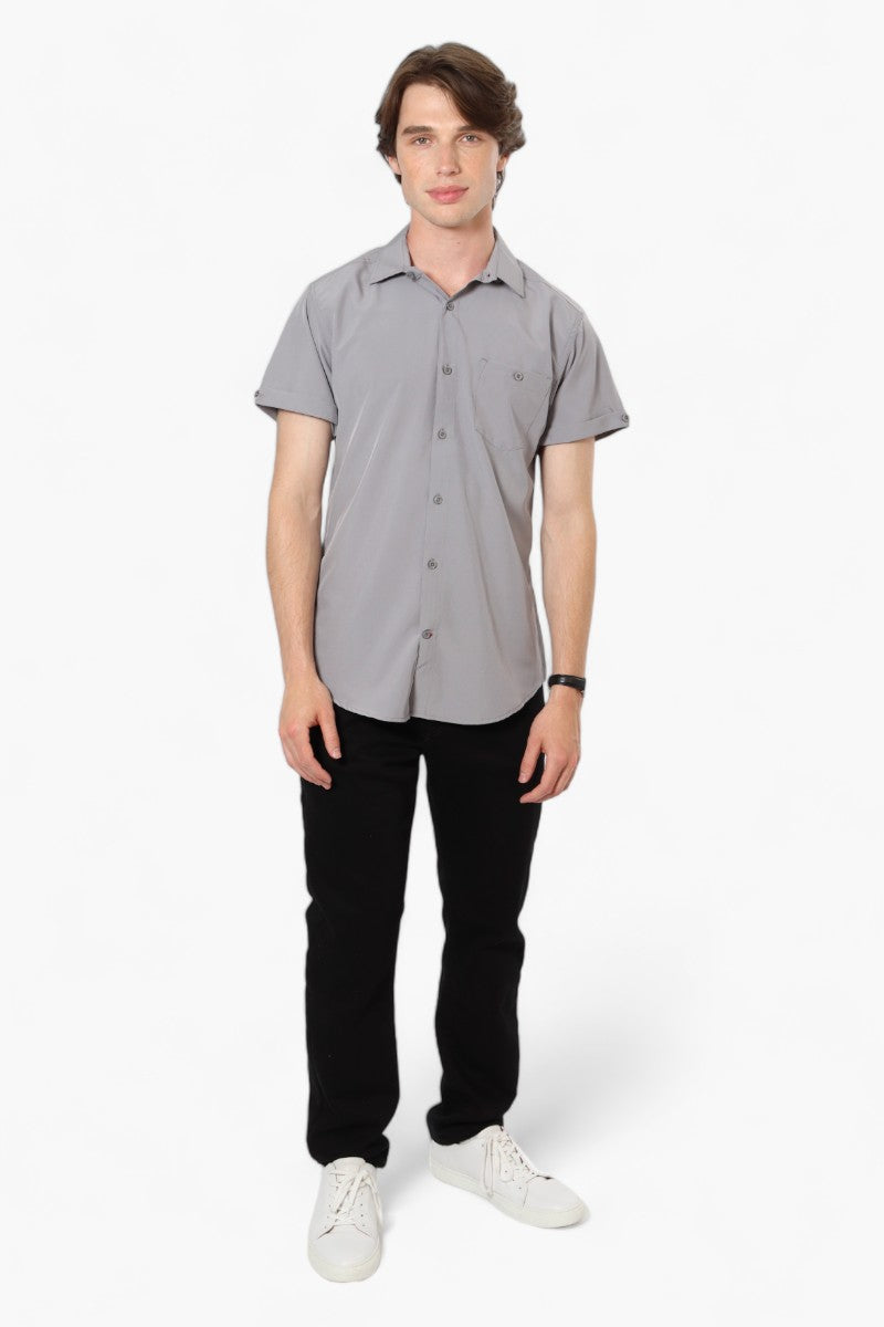 Jay Y. Ko Button Up Front Pocket Casual Shirt - Grey - Mens Casual Shirts - International Clothiers