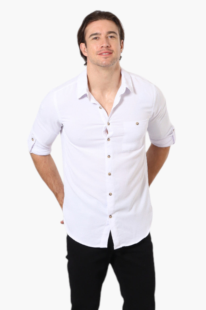 Urbanology Button Up Roll Up Sleeve Casual Shirt - White - Mens Casual Shirts - International Clothiers