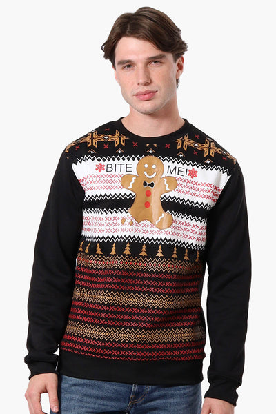 Ugly Christmas Sweater Gingerbread Print Christmas Sweater - Black - Mens Christmas Sweaters - International Clothiers