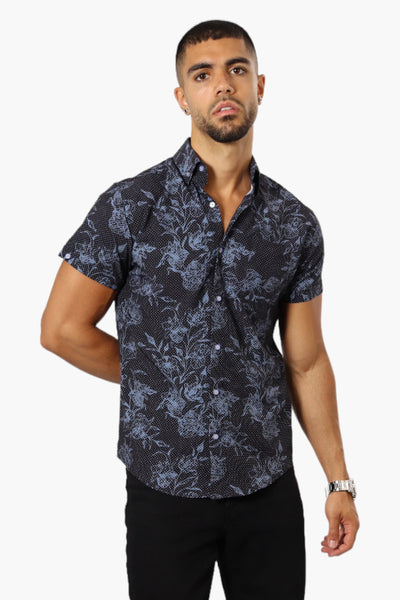 Jay Y. Ko Floral Short Sleeve Button Up Casual Shirt - Black - Mens Casual Shirts - International Clothiers