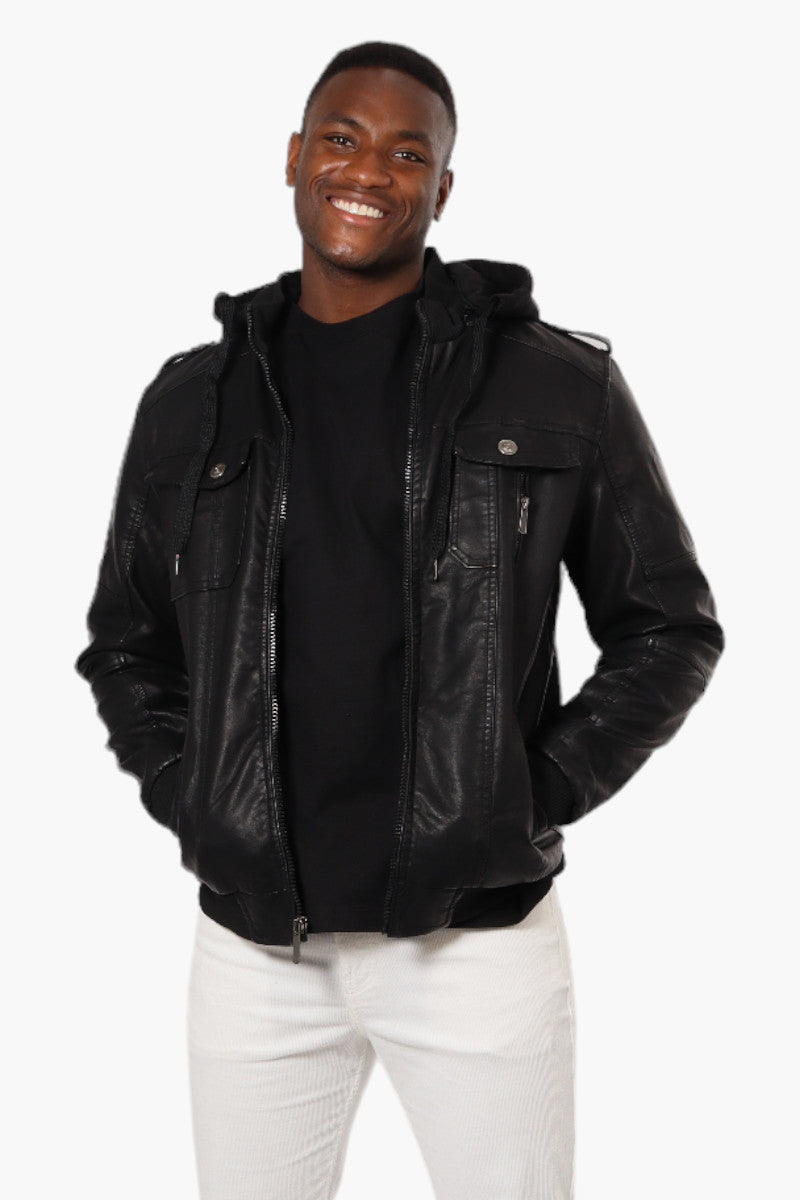 Randy River Hooded Vegan Leather Moto Jacket - Black - Mens Moto Jackets - International Clothiers