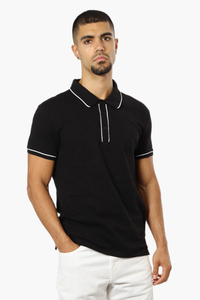 Jay Y. Ko Solid Piping Detail Polo Shirt - Black - Mens Polo Shirts - International Clothiers