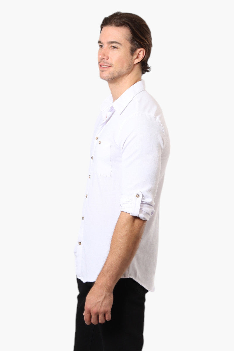 Urbanology Button Up Roll Up Sleeve Casual Shirt - White - Mens Casual Shirts - International Clothiers