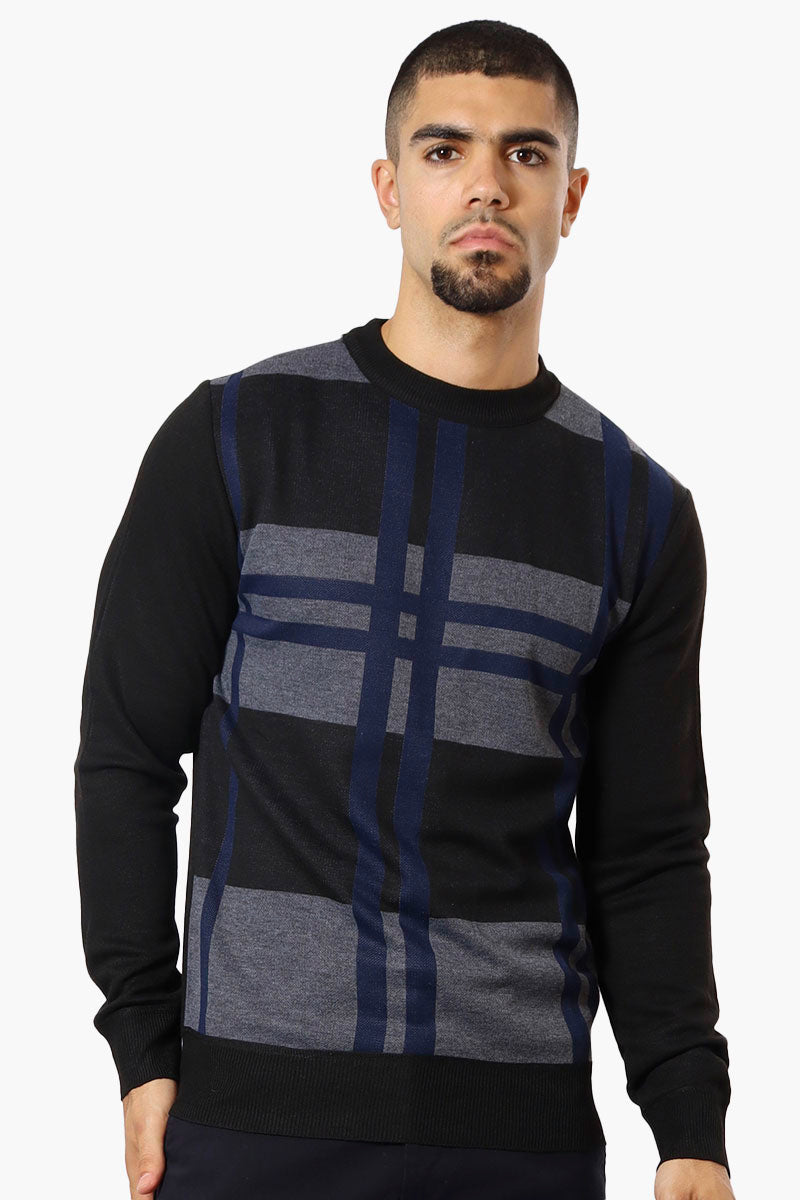 Jay Y. Ko Patterned Crewneck Pullover Sweater - Navy - Mens Pullover Sweaters - International Clothiers