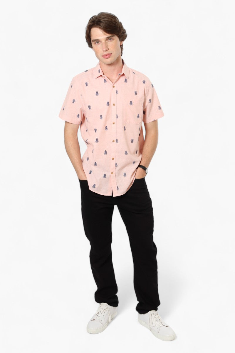 Jay Y. Ko Pineapple Pattern Button Up Casual Shirt - Pink - Mens Casual Shirts - International Clothiers