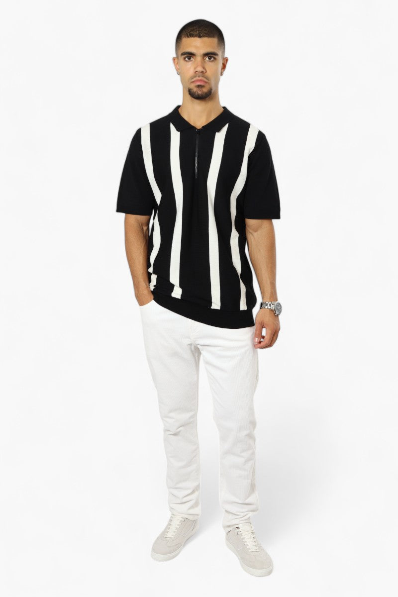 Jay Y. Ko Striped Zip Up Polo Shirt - Black - Mens Polo Shirts - International Clothiers