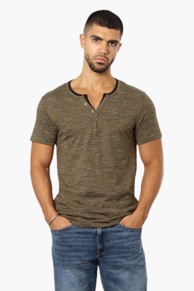 Urbanology Patterned V-Neck Henley Tee - Olive - Mens Tees & Tank Tops - International Clothiers