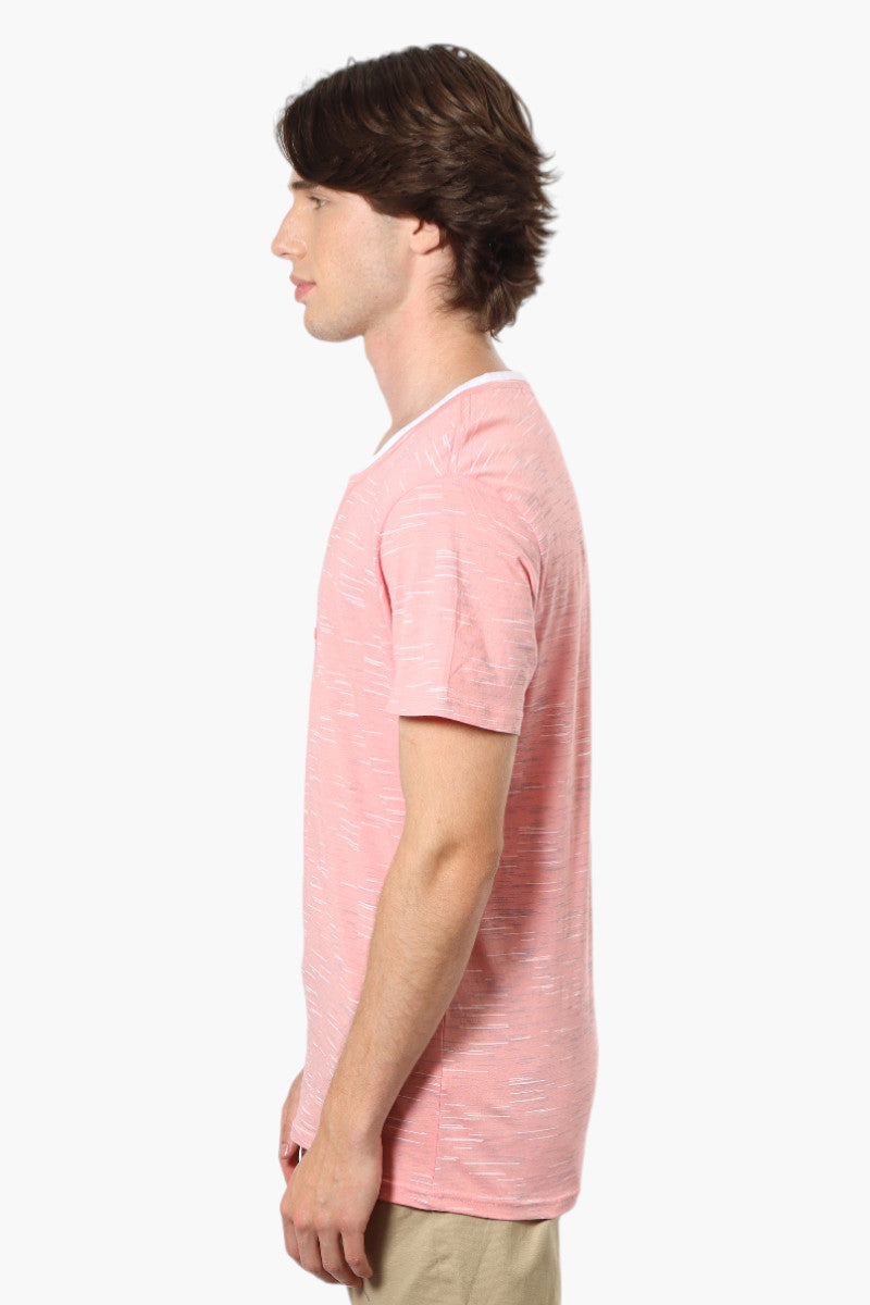 Urbanology Patterned V-Neck Henley Tee - Pink - Mens Tees & Tank Tops - International Clothiers