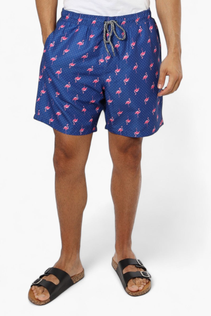 Boardsports Flamingo Pattern Tie Waist Shorts - Blue - Mens Shorts & Capris - International Clothiers