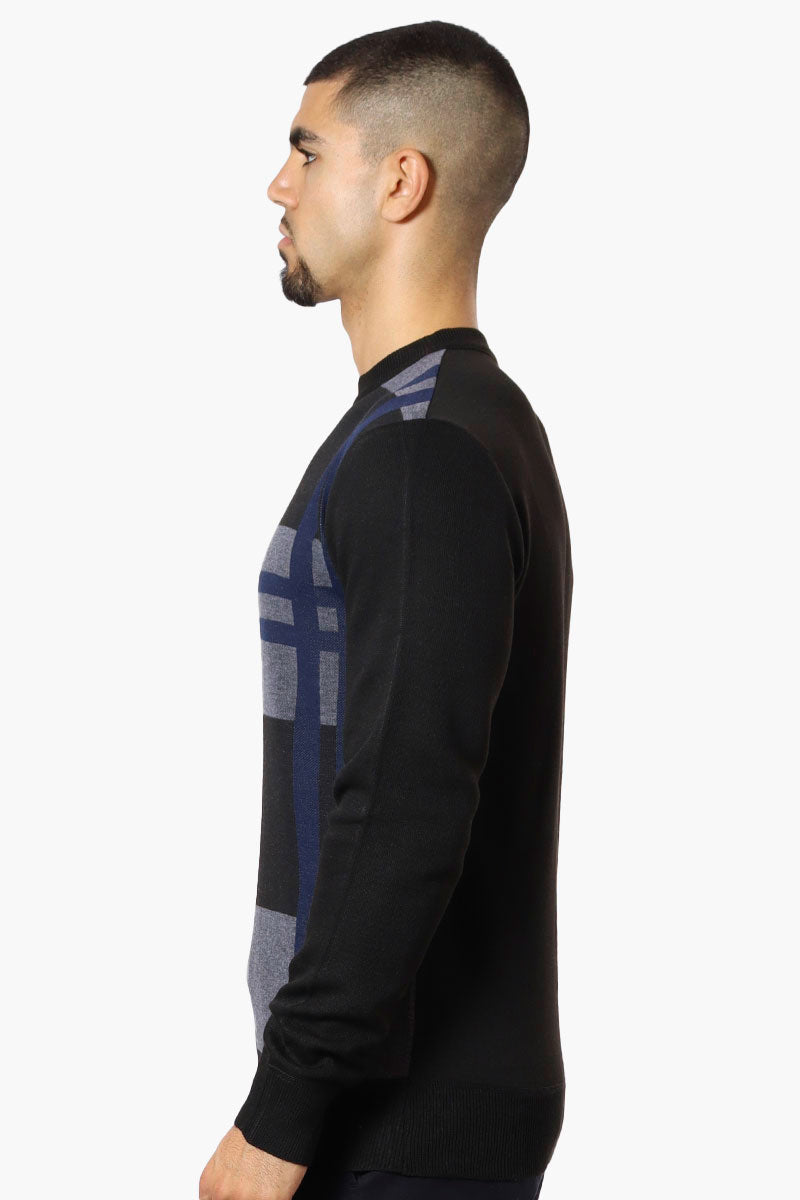 Jay Y. Ko Patterned Crewneck Pullover Sweater - Navy - Mens Pullover Sweaters - International Clothiers