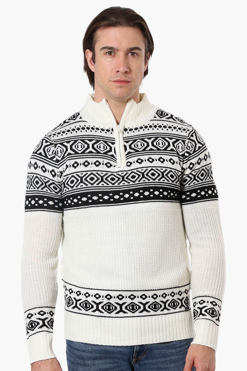 Canada Weather Gear Patterned 1/4 Zip Pullover Sweater - Cream - Mens Pullover Sweaters - International Clothiers