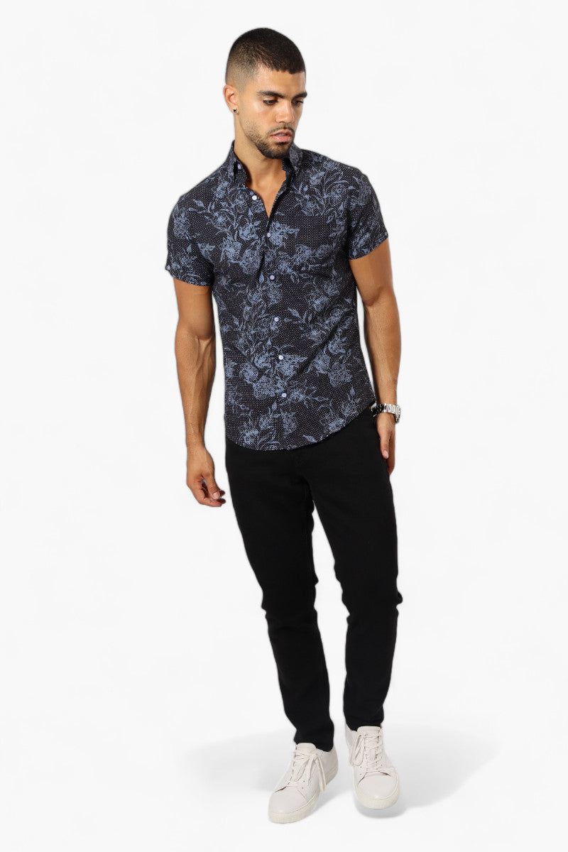 Jay Y. Ko Floral Short Sleeve Button Up Casual Shirt - Black - Mens Casual Shirts - International Clothiers