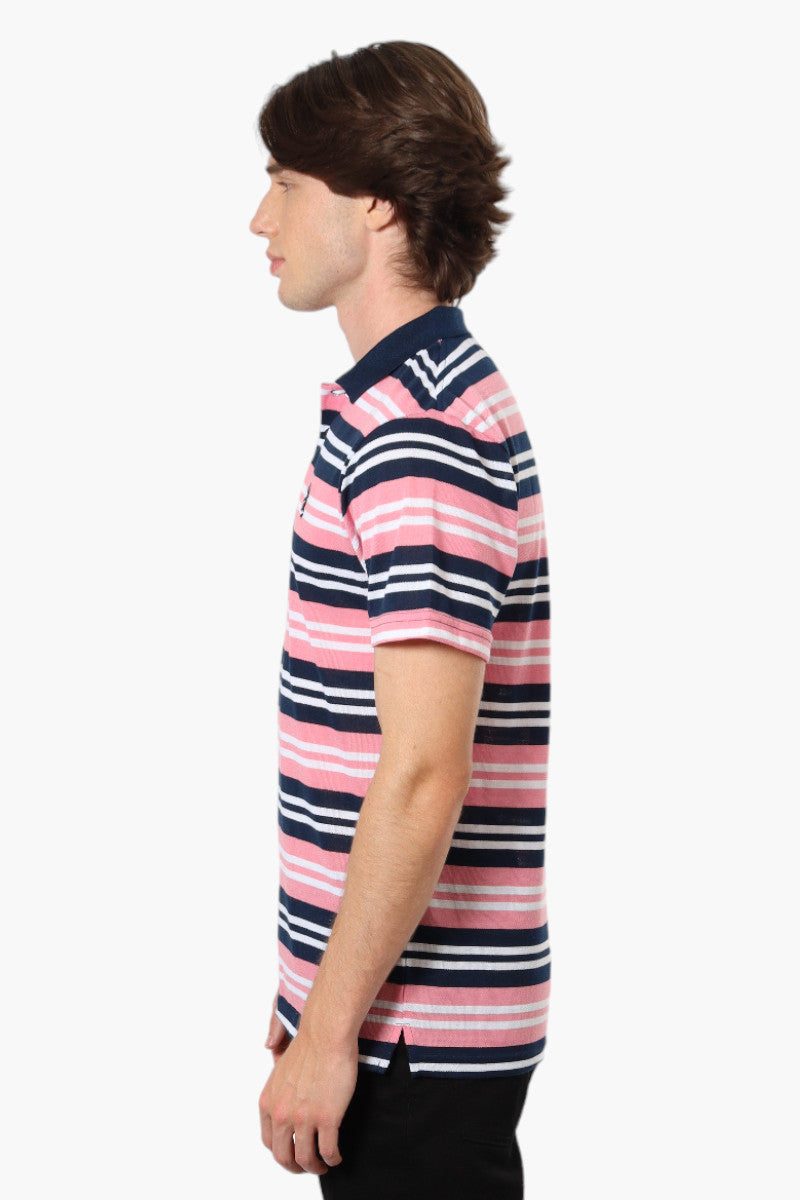 Vroom & Dreesman Striped Button Up Polo Shirt - Pink - Mens Polo Shirts - International Clothiers