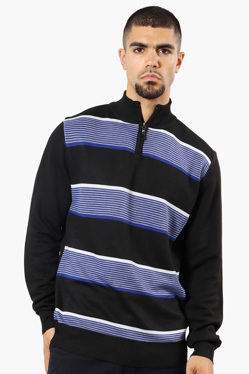 Jay Y. Ko Striped 1/4 Zip Pullover Sweater - Blue - Mens Pullover Sweaters - International Clothiers