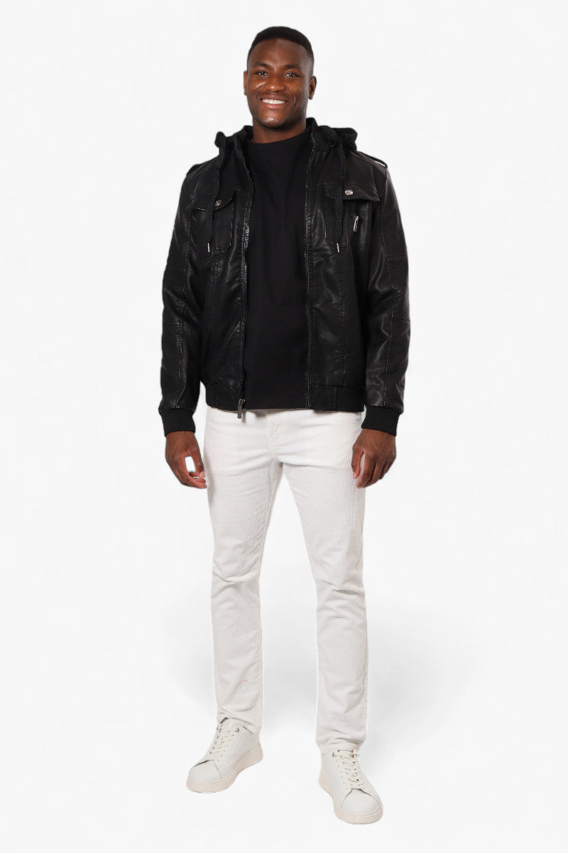 Randy River Hooded Vegan Leather Moto Jacket - Black - Mens Moto Jackets - International Clothiers