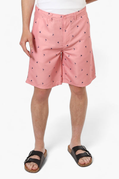 Vroom & Dreesmann Palm Tree Pattern Button Fly Shorts - Pink - Mens Shorts & Capris - International Clothiers