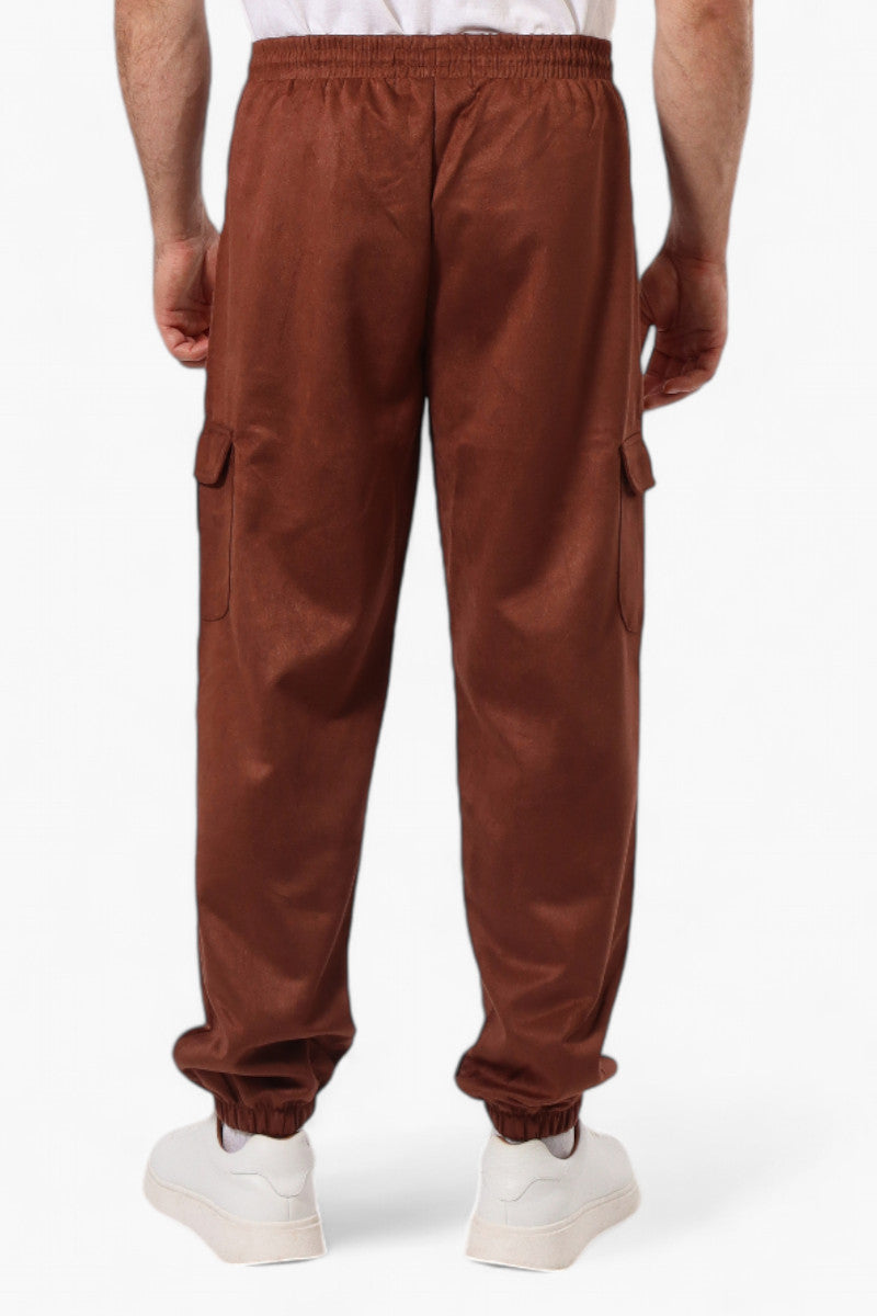 Urbanology Tie Waist Suede Cargo Jogger Pants - Brown - Mens Pants - International Clothiers