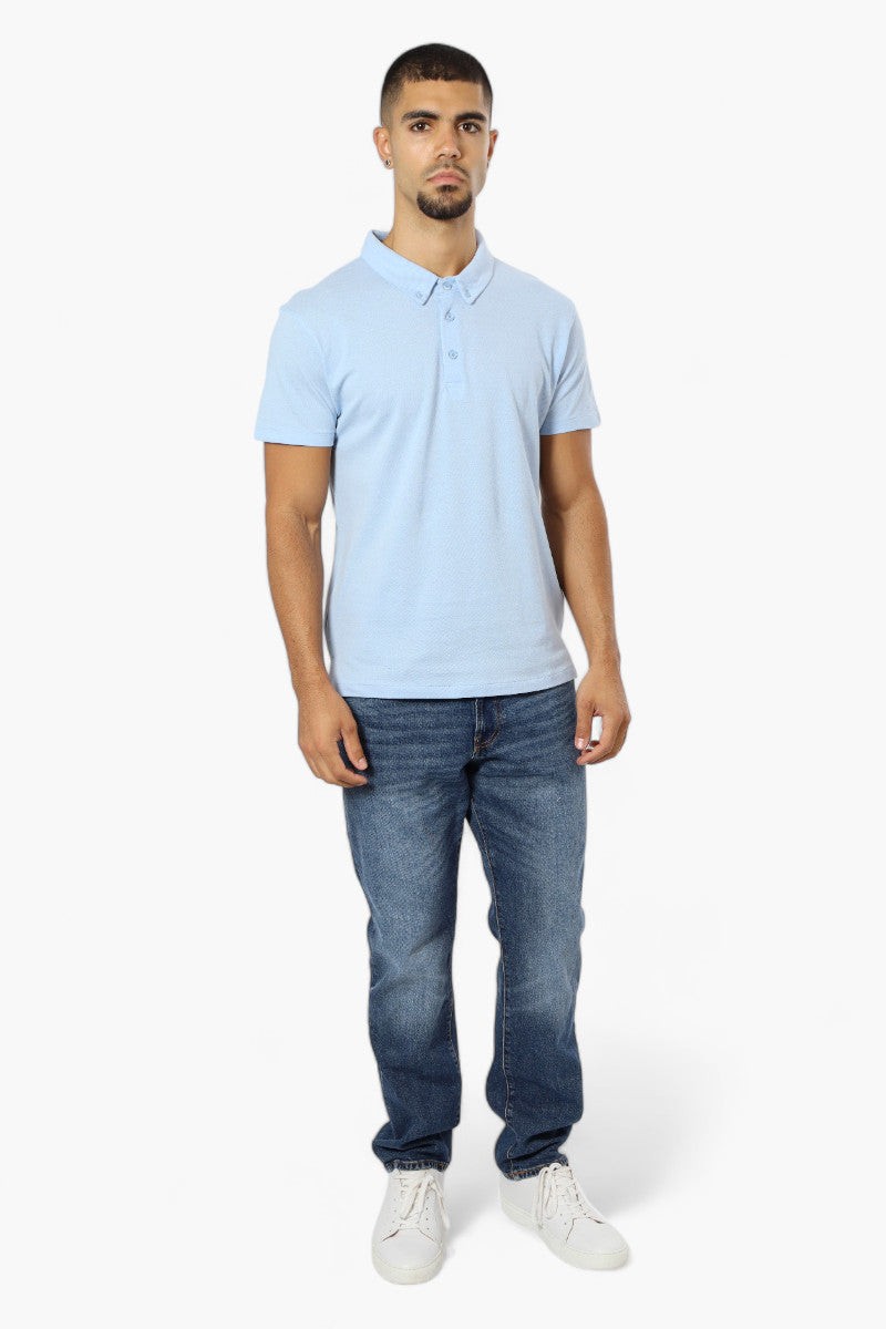 Jay Y. Ko Button Down Solid Polo Shirt - Blue - Mens Polo Shirts - International Clothiers