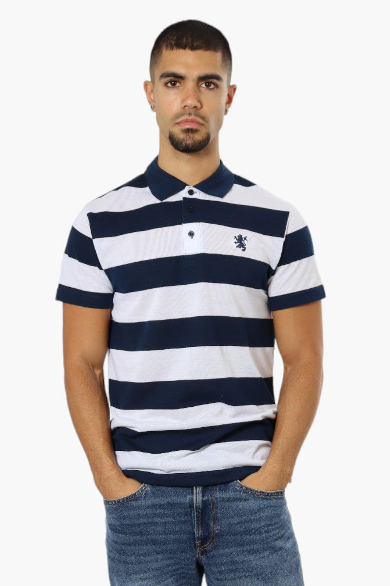 Vroom & Dreesmann Striped Button Up Polo Shirt - Navy - Mens Polo Shirts - International Clothiers