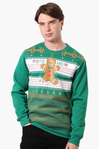 Ugly Christmas Sweater Gingerbread Print Christmas Sweater - Green - Mens Christmas Sweaters - International Clothiers