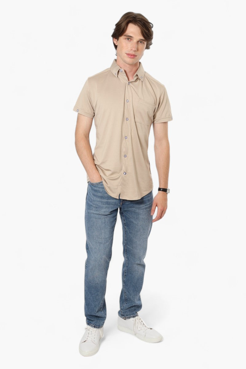 Jay Y. Ko Button Down Front Pocket Casual Shirt - Beige - Mens Casual Shirts - International Clothiers