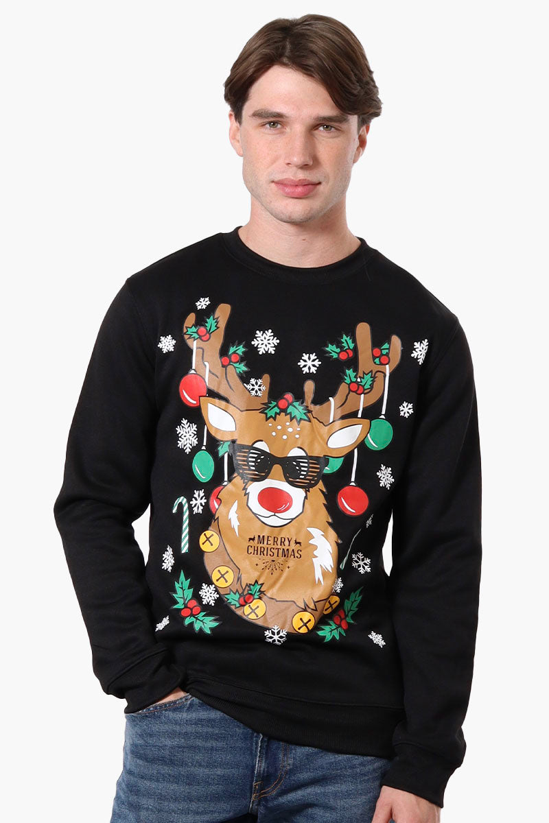 Ugly Christmas Sweater Reindeer Print Christmas Sweater - Black - Mens Christmas Sweaters - International Clothiers