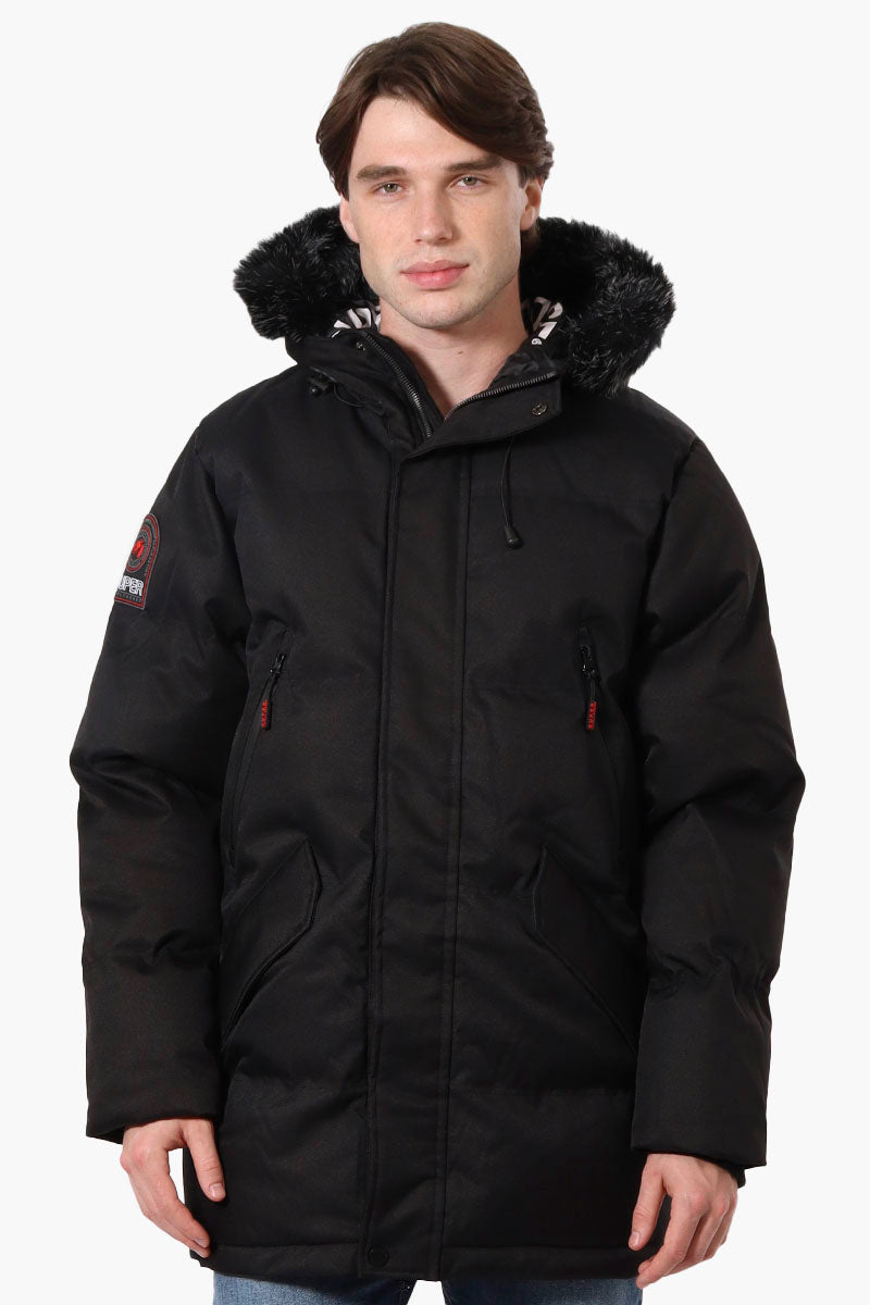 Super Triple Goose Faux Fur Twill Parka Jacket - Black - Mens Parka Jackets - International Clothiers