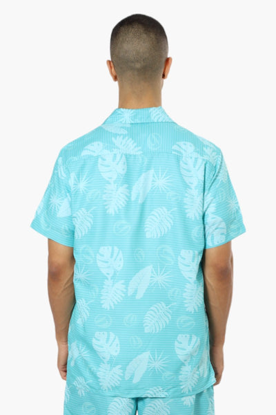 Boardsports Leaf Pattern Button Up Casual Shirt - Turquoise - Mens Casual Shirts - International Clothiers