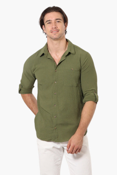 Urbanology Button Up Roll Up Sleeve Casual Shirt - Olive - Mens Casual Shirts - International Clothiers