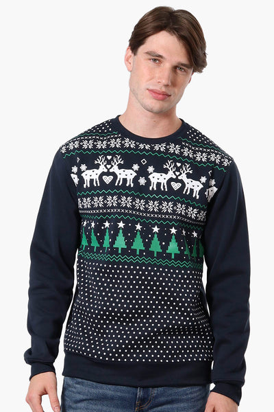 Ugly Christmas Sweater Festive Print Christmas Sweater - Navy - Mens Christmas Sweaters - International Clothiers